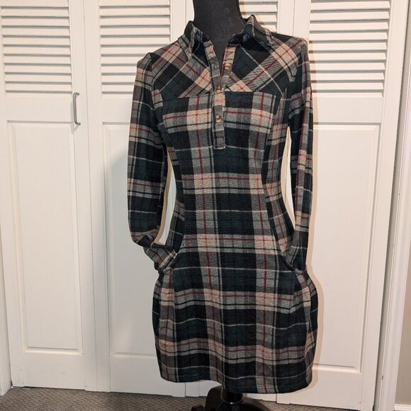 Papillon Women's Long Plaid Soft Jersey fitted top size S - Picture 1 of 6